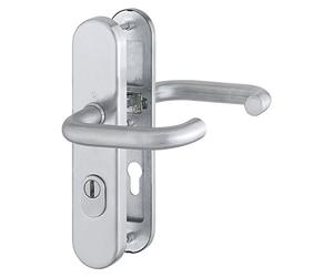 Hoppe Paris - Picaporte de seguridad en placa larga pz72, grosor de la puerta 42 - 47 mm con cilindros Protección, acero inoxidable mate, 1 pieza, 3663900