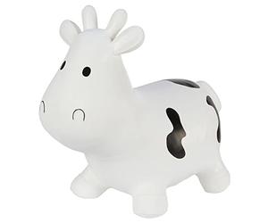 Hoppimals Tootiny, Juguete Hinchable para Saltar y Jugar para Niños Mayores de 1 año, Vaca Blanca, Bomba Incluida en Nuestra Caja Regalo. Juguete Duradero Incentivar y Ayudar a Andar.