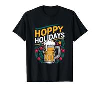 Hoppy Holidays - Cerveza de Navidad Felices Fiestas Juego de Palabras Camiseta gráfica económica, Hombre, Negro, M