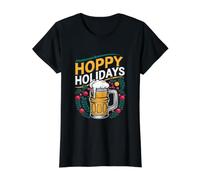 Hoppy Holidays - Cerveza de Navidad Felices Fiestas Juego de Palabras Camiseta gráfica económica, Mujer, Negro, L