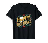Hoppy Holidays Divertida Navidad Cerveza Felices Fiestas Camiseta gráfica económica, Hombre, Negro, XL