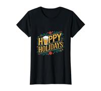 Hoppy Holidays Divertida Navidad Cerveza Felices Fiestas Camiseta gráfica económica, Mujer, Negro, XS
