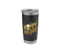 Hoppy Holidays Divertida Navidad Cerveza Felices Fiestas Vaso térmico de acero inoxidable de doble pared