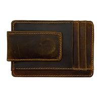 HOPSOOKEN Billetera de Cuero con Clip para Dinero RFID con Bolsillo Frontal para Hombre, Delgada y Minimalista, Color marrón Oscuro, S