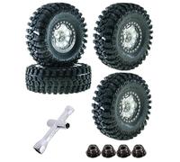 hopsupRC Neumáticos RC de 2.2 pulgadas y llanta de aluminio Beadlock de 2.2 pulgadas para Axial 1/10 SCX10 Capra AMG 6x6 TRX4 Redcat Gen8 Redcat Everest Gen 7 Pro RC Crawler (4 piezas plateadas)