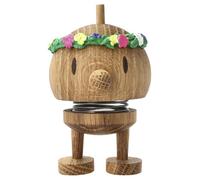 Hoptimist Flower Bumble Wobbly Figure - Midsummer Decoration with Flower Crown - Scandinavian Desk and Office Gadget - Danish Design - 7,5 x 5,9 cm - Small - Oak