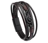 HOPWODE Pulseras Hombre Cuero,Pulsera De Cuero para Hombre, Pulsera Personalizada con Nota Musical Negra, Pulsera De Cuero Trenzado Multicapa, Pulsera Marrón Ajustable, Regalo para Papá, Novio Y E