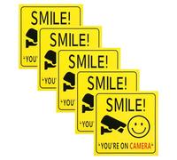 Hopzab 5 calcomanías de vinilo autoadhesivo con texto en inglés "Smile You're On Camera" de 10 x 10 cm, para el hogar, oficina, tienda, resistente a la intemperie para uso en exteriores