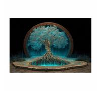 HOQIU Canvas Wall Art Árbol de color turquesa con símbolo mágico cuadro decorativo, decoración de pared, Adecuado para dormitorio, sala de estar, baño.（Multicolor-70x100cm Sin marco