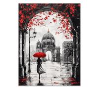 HOQIU Cuadros Blanco Y Negro Modernos, lienzos cuadros, Gente Con Paraguas Rojos En La Calle Salón Dormitorio Comedor Oficina Listo para colgar - 40x60cm Sin marco(Blanco y negro)