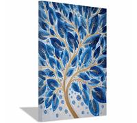 HOQIU Cuadros Modernos Arte de árboles de hoja azul dorada cuadro decorativo, decoración de pared, Adecuado para dormitorio, sala de estar, baño.（Multicolor-80x120cm Enmarcado