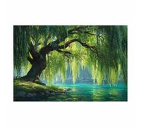 HOQIU Cuadros Modernos Pintura de sauce llorón, decoración de arte de la naturaleza decoración pared, impresión en lienzo, Adecuado para salón, dormitorio, cocina（verde-80x120cm Sin marco