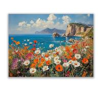 HOQIU lienzo decorativo para pared, Flores que florecen en la hierba junto al mar fotos de paisajes, cuadros y láminas, Sala de Estar Decoración de Dormitorio - 40x60cm Sin marco(Azul y blanco)