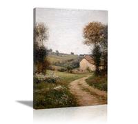 HOQIU Lienzo Decorativo Para Pared Pintura de una cabaña en la pradera cuadros de paisajes naturales, Salón Dormitorio Comedor Oficina（verde-30x40cm Enmarcado