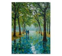 HOQIU Lienzo Decorativo Para Pared Pintura de una persona caminando por la calle fotos de paisajes, cuadros y láminas, Sala de Estar Decoración de Dormitorio(verde-70x100cm Sin marco