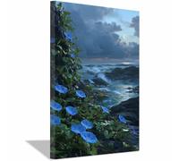 HOQIU lienzos decorativos Glorias de la mañana a la luz de la luna en el océano cuadros de paisajes naturales, Salón Dormitorio Comedor Oficina（Multicolor-60x80cm Enmarcado