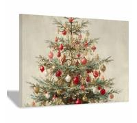 HOQIU murales navideños creativos Bolas coloridas de Navidad y ramas de cedro impresión en lienzo, aplica Salón Dormitorio Comedor Oficina adornos pared.（Multicolor-60x80cm Enmarcado