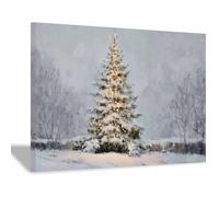 HOQIU murales navideños creativos Plaza iluminada del árbol de Navidad decoración pared, impresión en lienzo, Adecuado para salón, dormitorio, cocina.（Multicolor-80x120cm Enmarcado
