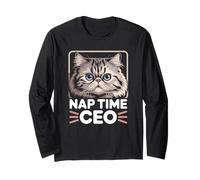 Hora de la Siesta CEO Funny Persian Cat Office Humor Manga Larga