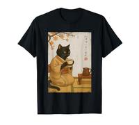 Hora del café con un Gato Negro Bebiendo café Arte japonés Camiseta