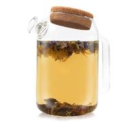 Horae - Tetera de cristal transparente 1L con filtro de acero inoxidable, vidrio borosilicato resistente al calor fuerte, tapón de corcho, una tetera ideal para preparar flores y plantas