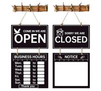 Horas de negocios Señal de tienda colgante de doble cara, letrero abierto decorativo en blanco y negro | Tablero de bienvenida colgante con horario de apertura, tarjeta de borrado en seco para tiendas