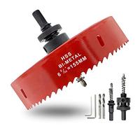 Hordion Sierra perforadora de 155 mm con brocas y eje, cortador de agujeros bimetálico resistente para tableros de cornhole, madera, plástico, paneles de yeso