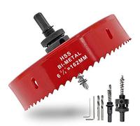 Hordion Sierra perforadora de 162 mm con brocas y eje, cortador de agujeros bimetálico resistente para tableros de cornhole, madera, plástico, paneles de yeso