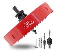 Hordion Sierra perforadora de 180 mm con brocas y eje, cortador de agujeros bimetálico resistente para tableros de cornhole, madera, plástico, paneles de yeso