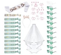 HORDUET JGA Accessoires Frauen Set, Junggesellenabschied Frauen Jga Brille Team Bride to Be Schärpe Team BrautArmbänder Brautarmband Schleier Bride Bride Tattoos für Junggesellinnenabschied Deko (Grün