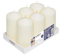 Horeca Candles - Velas de Pilar Marfil - Ø 6 x 12 cm - Juego de 6 Velones Decorativos - 40 Horas de Larga Duración - Sin Olor, Goteo ni Humo - Calidad RAL