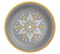 Horeca Collection 6 Unidades. Platos Desechables Ø 23 cm. Platos de cartón biodegradables para Navidad y Nochevieja Color Plata con Motivos de Copo de Nieve, 100% reciclables Celebraciones y Eventos.