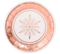 Horeca Collection 6 Unidades - Platos Desechables Cartón de Ø 23 cm con Temática Navideña y Diseño de Copo de Nieve Oro Rosa. Platos Biodegradables Navidad, 100% Reciclables Celebraciones y Eventos.