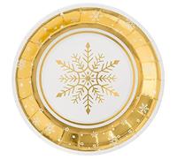 Horeca Collection 6 Unidades - Platos Desechables Cartón de Ø 23 cm con Temática Navideña y Diseño de Copo de Nieve Oro. Platos Biodegradables Navidad, 100% Reciclables Celebraciones y Eventos.