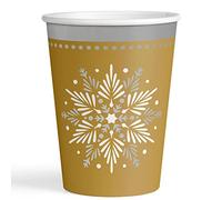 Horeca Collection 6 Unidades. Vaso de cartón desechable Navidad (270 CC) Vaso con temática de Navidad en Color Oro Metalizado 100% reciclable y diseño de Copo de Nieve Celebraciones y Eventos.