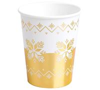Horeca Collection 6 Unidades - Vasos Desechables Cartón 270 CC con Temática Navideña con Bordado Oro. Vaso Cartón Biodegradables Navidad, 100% Reciclables Celebraciones y Eventos.