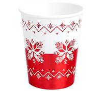 Horeca Collection 6 Unidades - Vasos Desechables Cartón 270 CC con temática Navideña con Bordado Rojo. Vaso cartón biodegradables Navidad, 100% reciclables Celebraciones y Eventos.