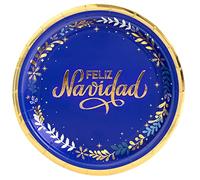 Horeca Collection 8 Unidades - Platos Desechables Postre Cartón de Ø 18 cm con Temática Azul Noche. Platos Biodegradables Navidad, 100% Reciclables Celebraciones y Eventos.