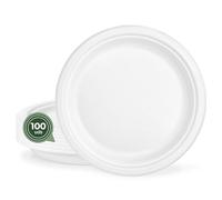 Horeca Collection MAXI PRODUCTS - 100 Unidades - Platos Caña de Azúcar -Plato Llano Redondo -Plato Compostable - Plato Reciclabe - 30 cm - RESISTENCIA TÉRMICA