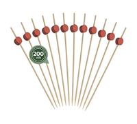 Horeca Collection Maxi Products - 200 Pinchos Bambú Decorados Circulo Rojo - 12 cm - Palillos para Aperitivos - Pinchos Degustación Catering - Palillos Cóctel, Fruta, Aperitivos - PINCHO BAMBÚ