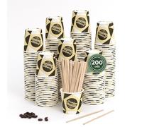 Horeca Collection MAXI PRODUCTS - 200 Unidades Vasos Café Desechables con Paletina - Vasos Cartón 120 cc - Vasos Desechables Catering - Vasos Café para Llevar - APTO BEBIDAS CALIENTES Y FRÍAS