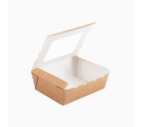 Horeca Collection MAXI PRODUCTS - 50 Cajas Cartón Kraft con Ventana PLA - 18 x 12 x 5 cm - 1300 cc - Reciclables - Resistentes Aceites y Grasas - Apto para Alimentos y Repostería - CIERRE SEGURO