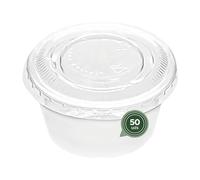 Horeca Collection MAXI PRODUCTS - 50 Salseras Blancas con Tapa Transparente - Botes de Plástico Reutilizables con Tapa para Salsas - Tarrinas Blancas 30 cc - Envases para Salsas - EXTRA RESISTENTES