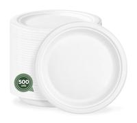 Horeca Collection MAXI PRODUCTS - 500 Unidades - Platos Caña de Azúcar -Plato Llano Redondo -Plato Compostable - Plato Reciclabe - 22 cm - RESISTENCIA TÉRMICA
