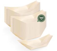 Horeca Collection MAXI PRODUCTS - Cuencos Desechable Madera - Cuencos Catering Aperitivos Desechable - Cuenco Cocktail - Barquillas Madera - PRÁCTICO Y APILABLE (24,5 x 12 x 2,5 cm, 100 unidades)