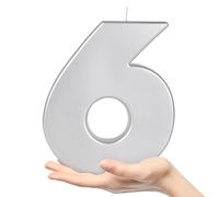 Horeca Collection - Velas extragrandes de 20 cm para cumpleaños, número 6, color plateado metálico, ideales para fiestas de cumpleaños, aniversario, baby shower, fiestas, celebraciones, bodas