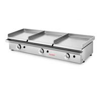 Horemaq Plancha de Gas Butano Industrial 40+40+40 cm Acero Laminado 6 mm | 3 placas independientes de acero laminado 6 mm, 3 quemadores, 9,6 kW y 121 cm de ancho para hostelería