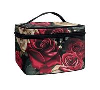 Horeset Bolsa de cosméticos portátil con estampado de escamas de sirena para mujer, bolsa de maquillaje impermeable para viajes, negocios, con asa, Flor de rosa