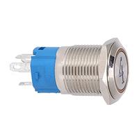 Horett Interruptor de Botón de 5 Pines Interruptor Botón Metal 5 Pines Cabeza Plana 16 Mm Acero Inoxidable IP65 1NO 1NC Reinicio Automático con Luz para (220 VCA)