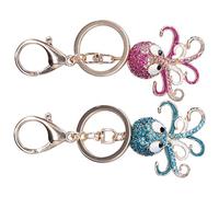 Horett Llavero, Pulpo con Diamantes de Imitación, Paquete de 2, Colgante | Aleación de Zinc, Acabado Galvanizado, Bolsa y Cinturón para Colgar, Tirador de Cremallera, Instalación Portátil, Juego de